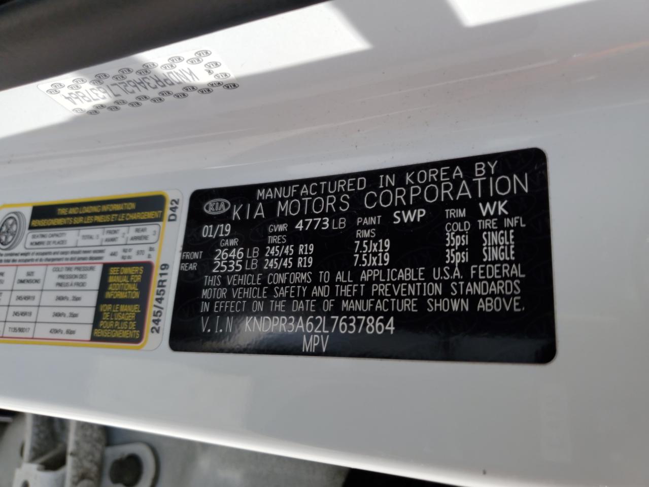 KNDPR3A62L7637864 2020 Kia Sportage Sx