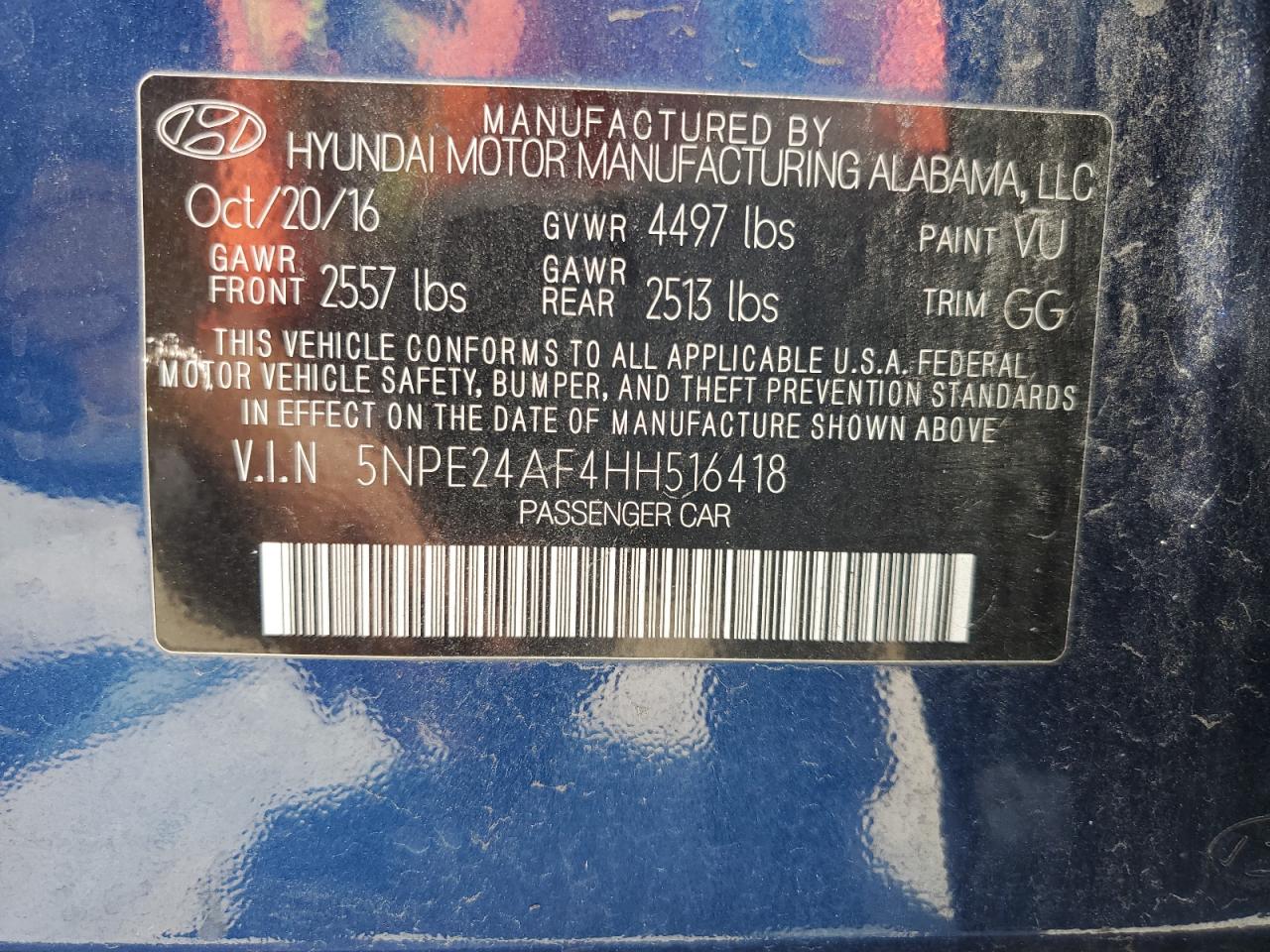 5NPE24AF4HH516418 2017 Hyundai Sonata Se