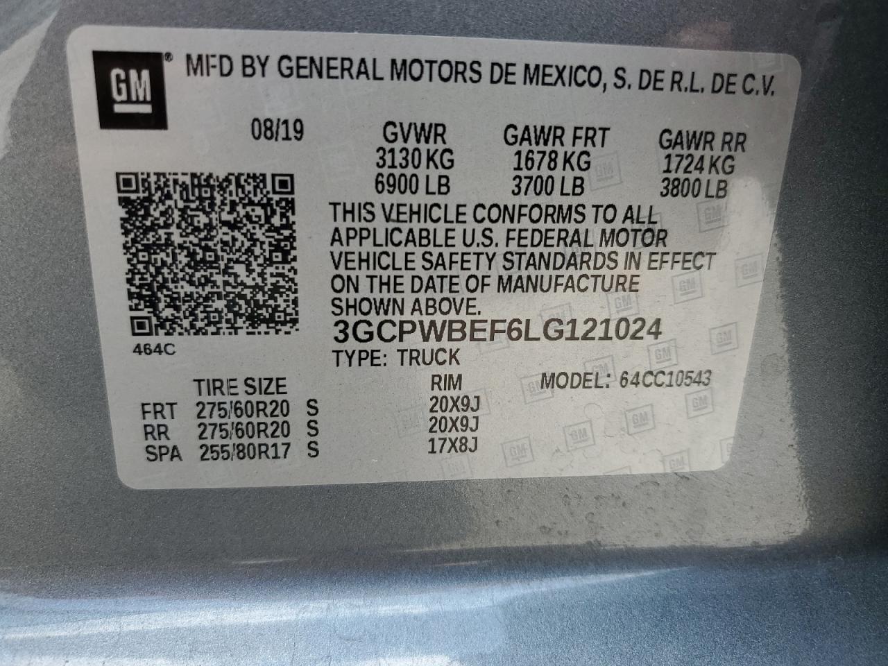 3GCPWBEF6LG121024 2020 Chevrolet Silverado C1500 Custom