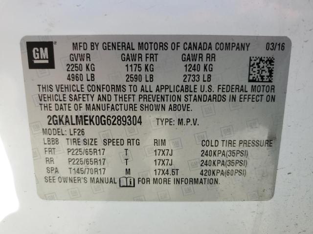 2016 GMC Terrain Sle VIN: 2GKALMEK0G6289304 Lot: 56903924