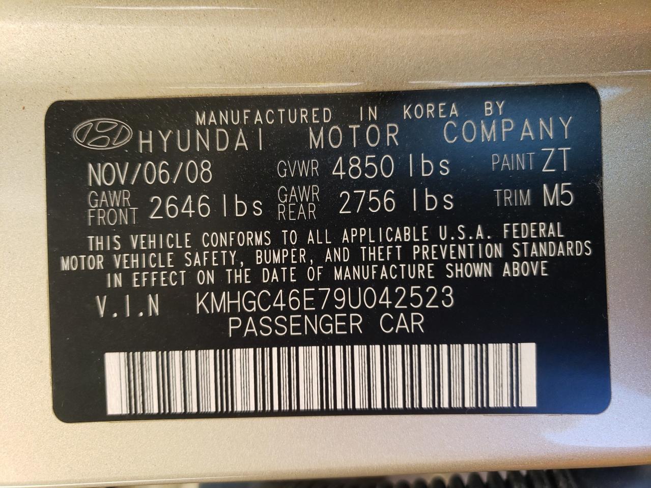 KMHGC46E79U042523 2009 Hyundai Genesis 3.8L