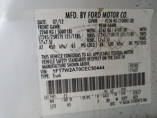 2012 Ford F250 Super Duty VIN: 1FT7W2AT0CEC50444 Lot: 54989764