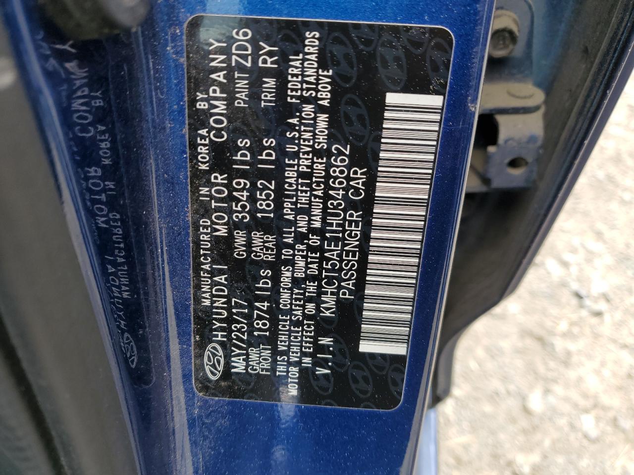 KMHCT5AE1HU346862 2017 Hyundai Accent Se