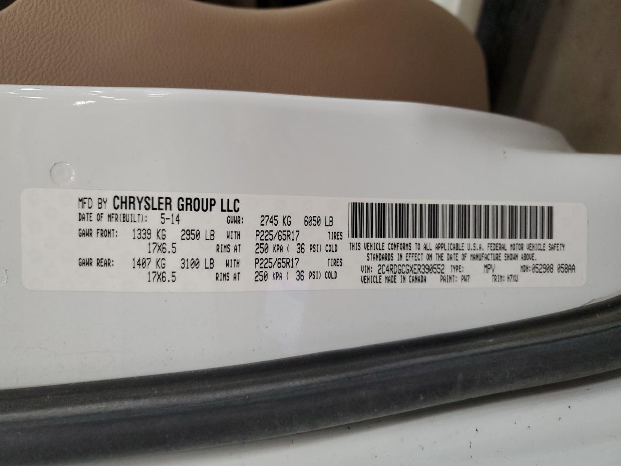 2C4RDGCGXER390552 2014 Dodge Grand Caravan Sxt