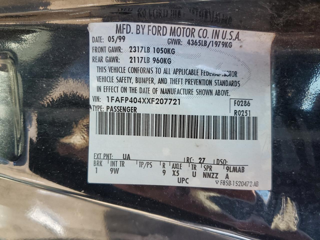 1FAFP404XXF207721 1999 Ford Mustang