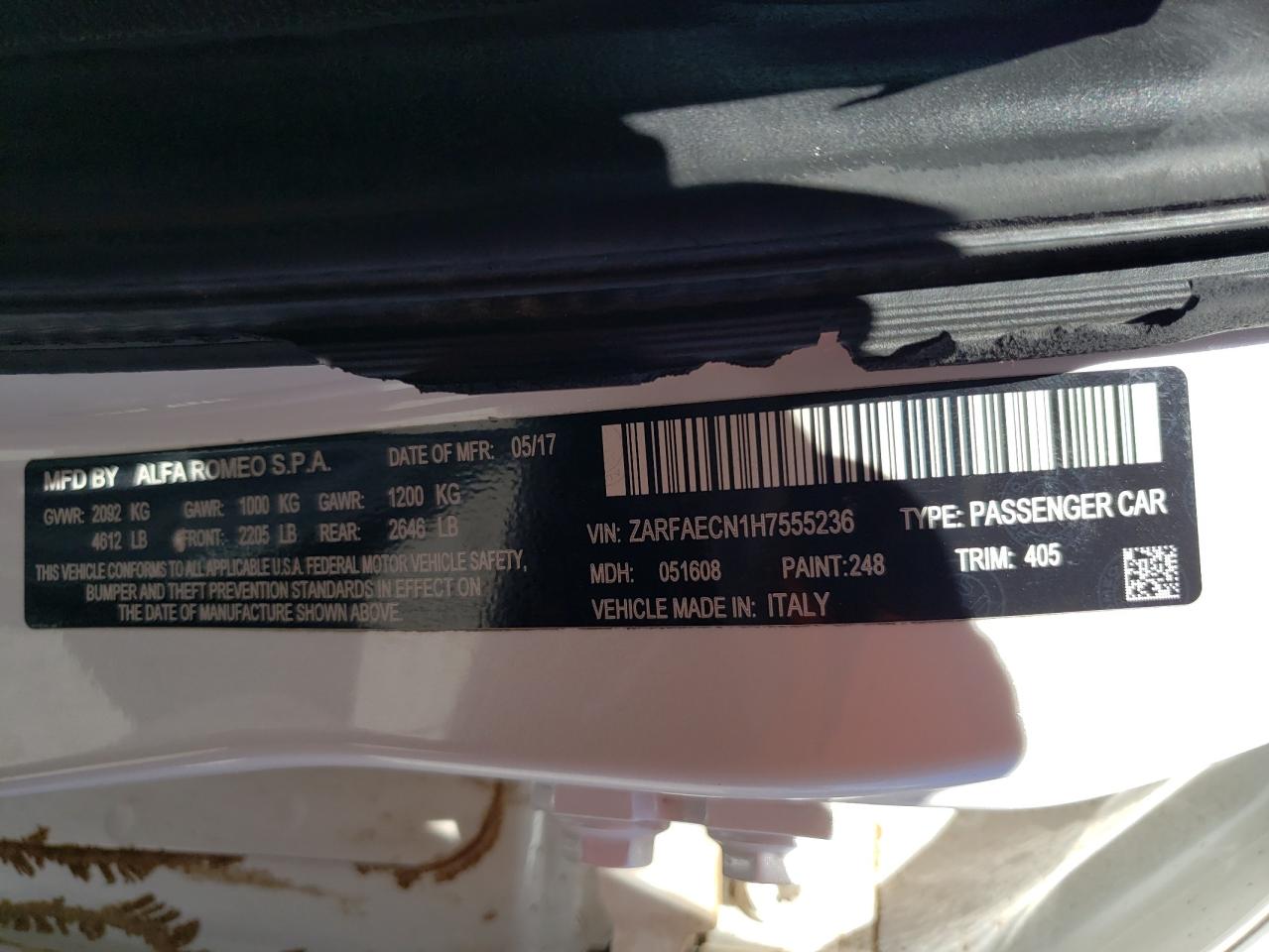 ZARFAECN1H7555236 2017 Alfa Romeo Giulia Ti