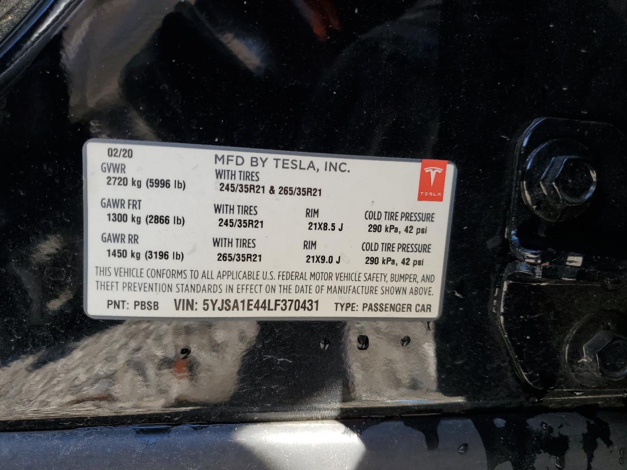 5YJSA1E44LF370431 2020 Tesla Model S