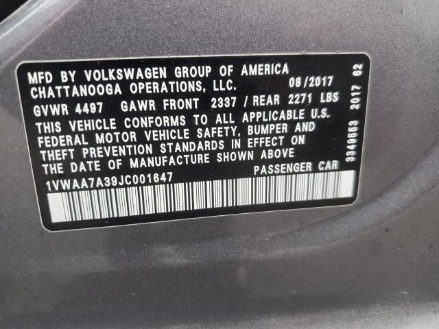 2018 Volkswagen Passat S VIN: 1VWAA7A39JC001647 Lot: 54256844