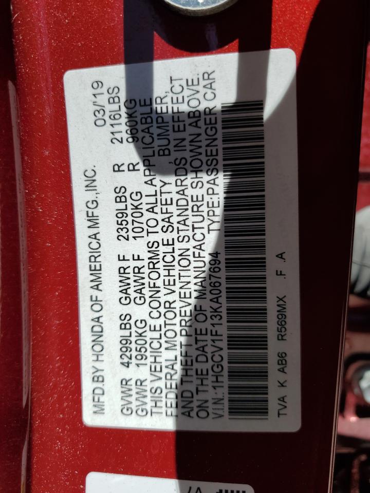 1HGCV1F13KA067694 2019 Honda Accord Lx