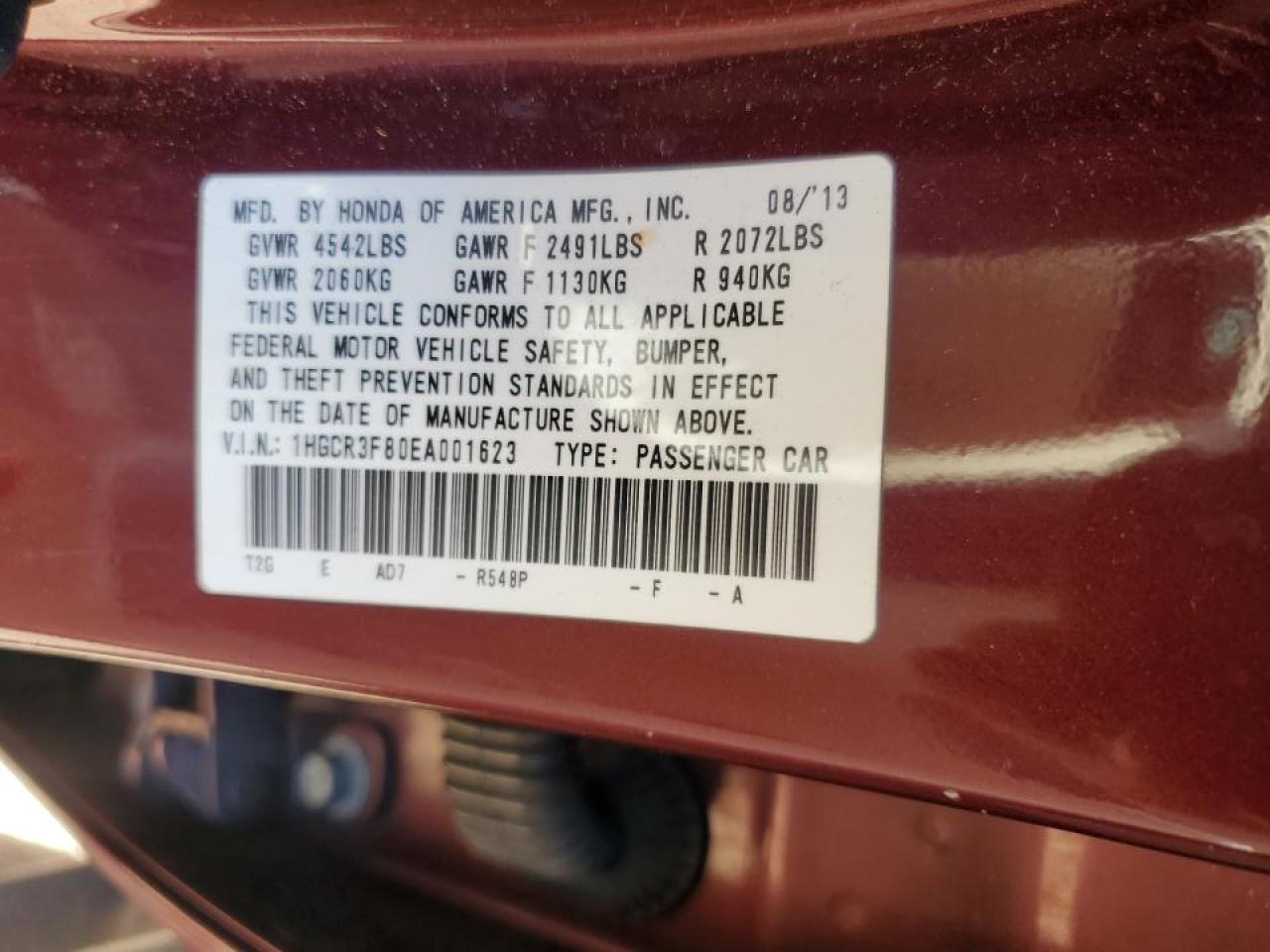 1HGCR3F80EA001623 2014 Honda Accord Exl