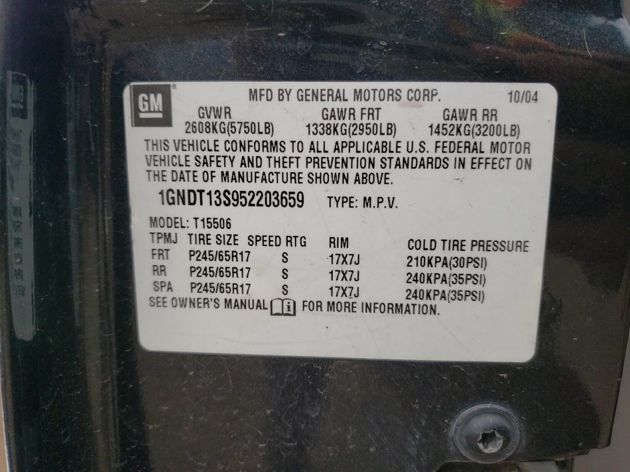 1GNDT13S952203659 2005 Chevrolet Trailblazer Ls