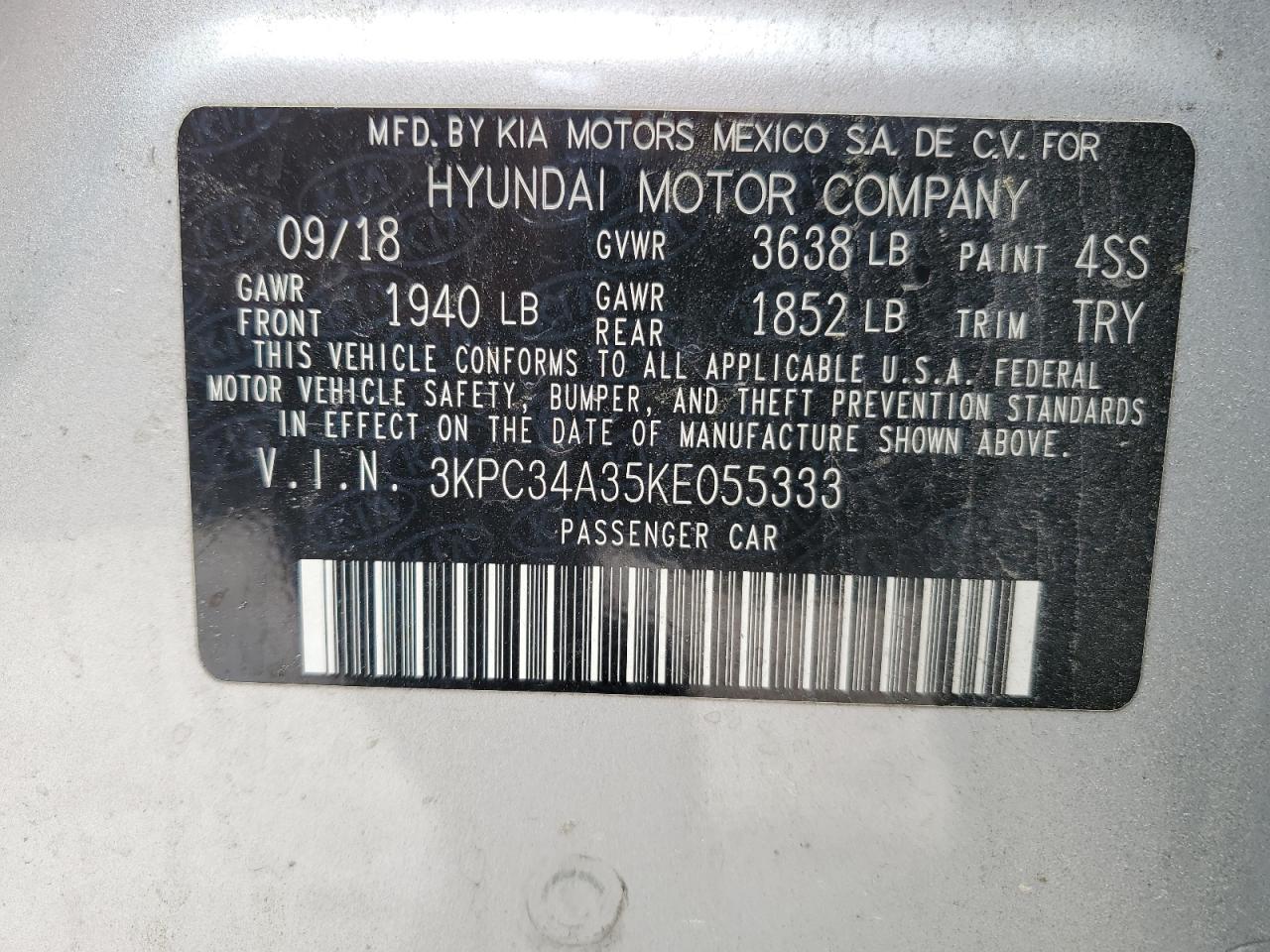 3KPC34A35KE055333 2019 Hyundai Accent Limited