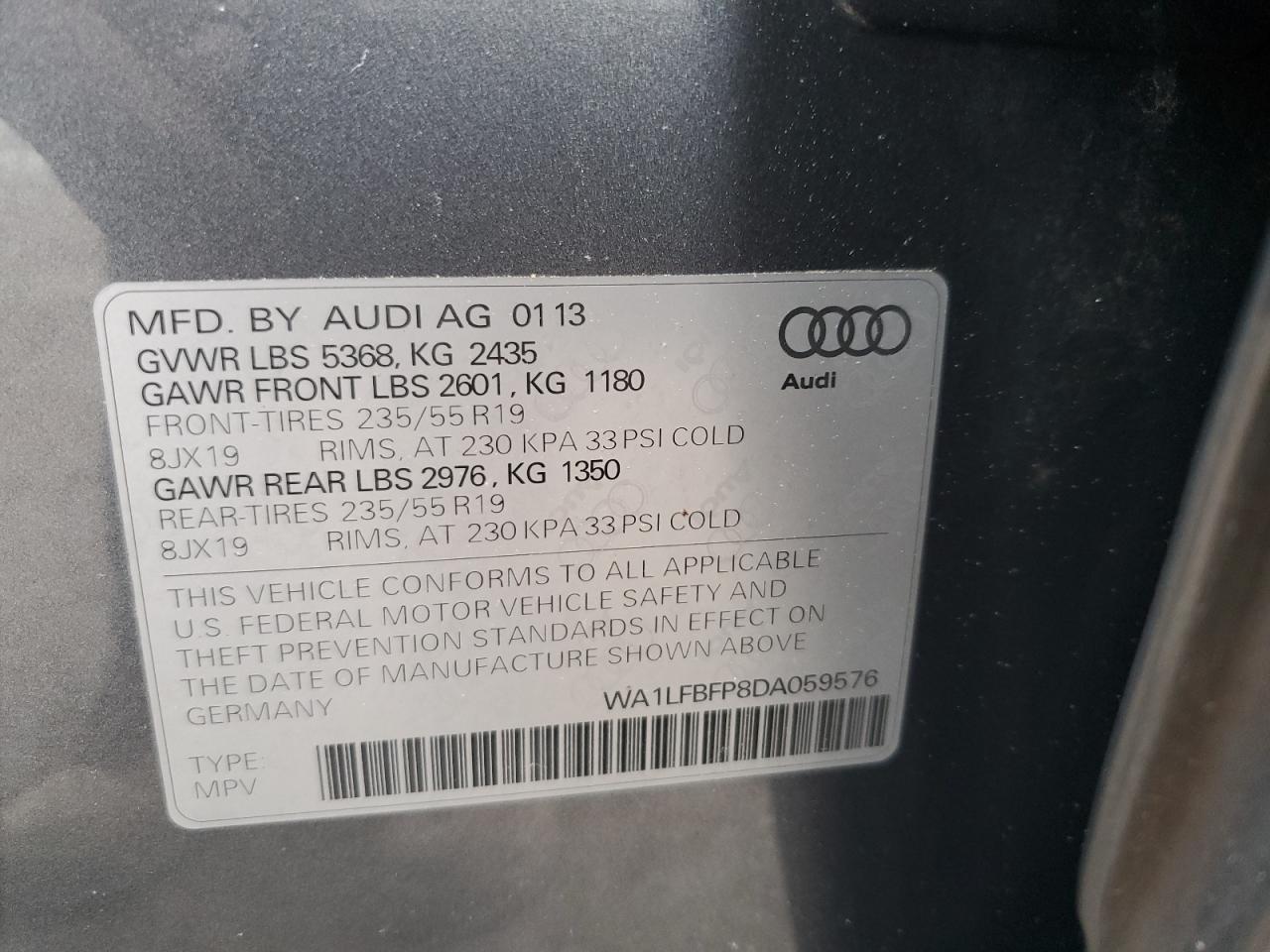 WA1LFBFP8DA059576 2013 Audi Q5 Premium Plus