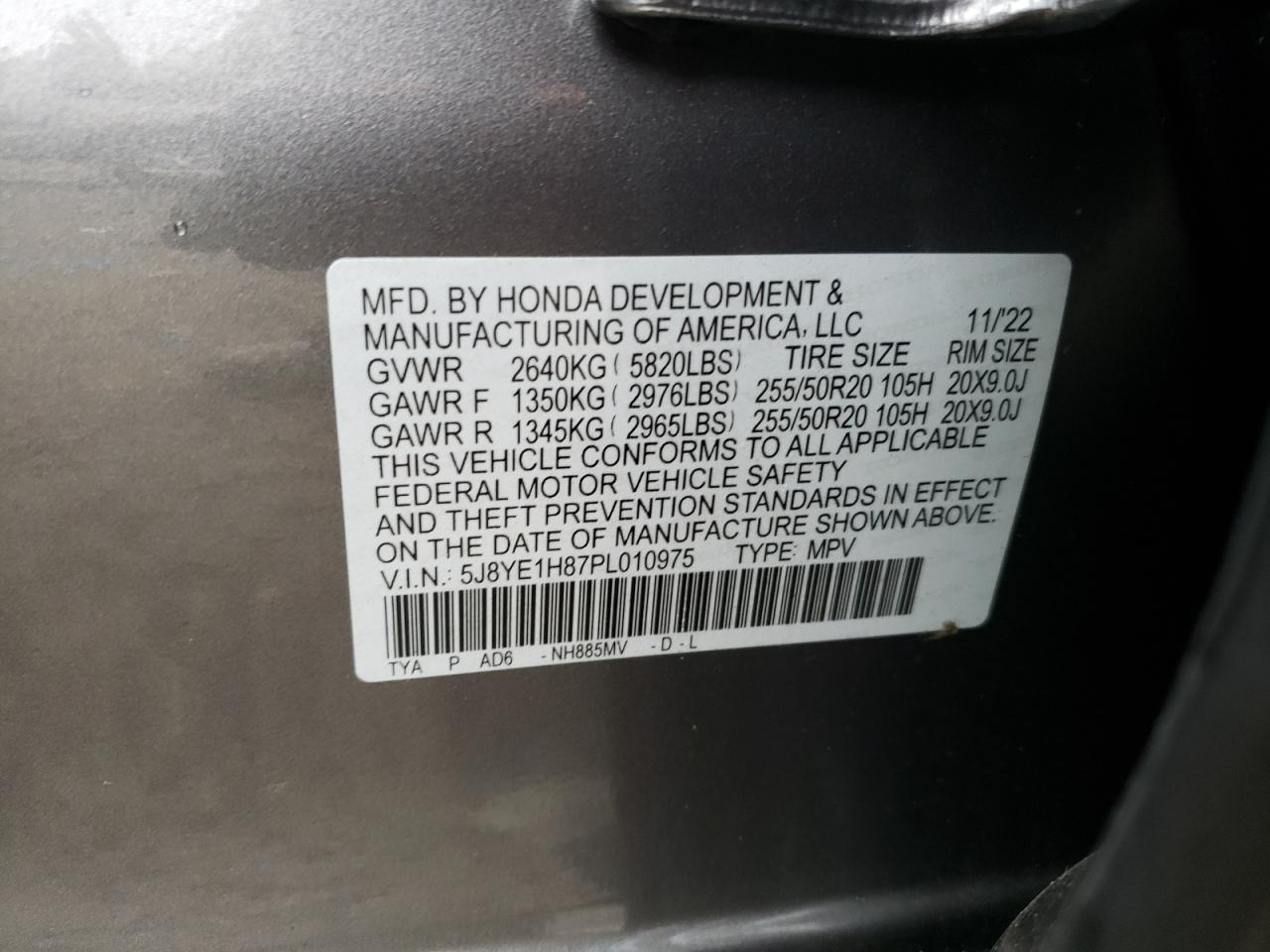 5J8YE1H87PL010975 2023 Acura Mdx Advance