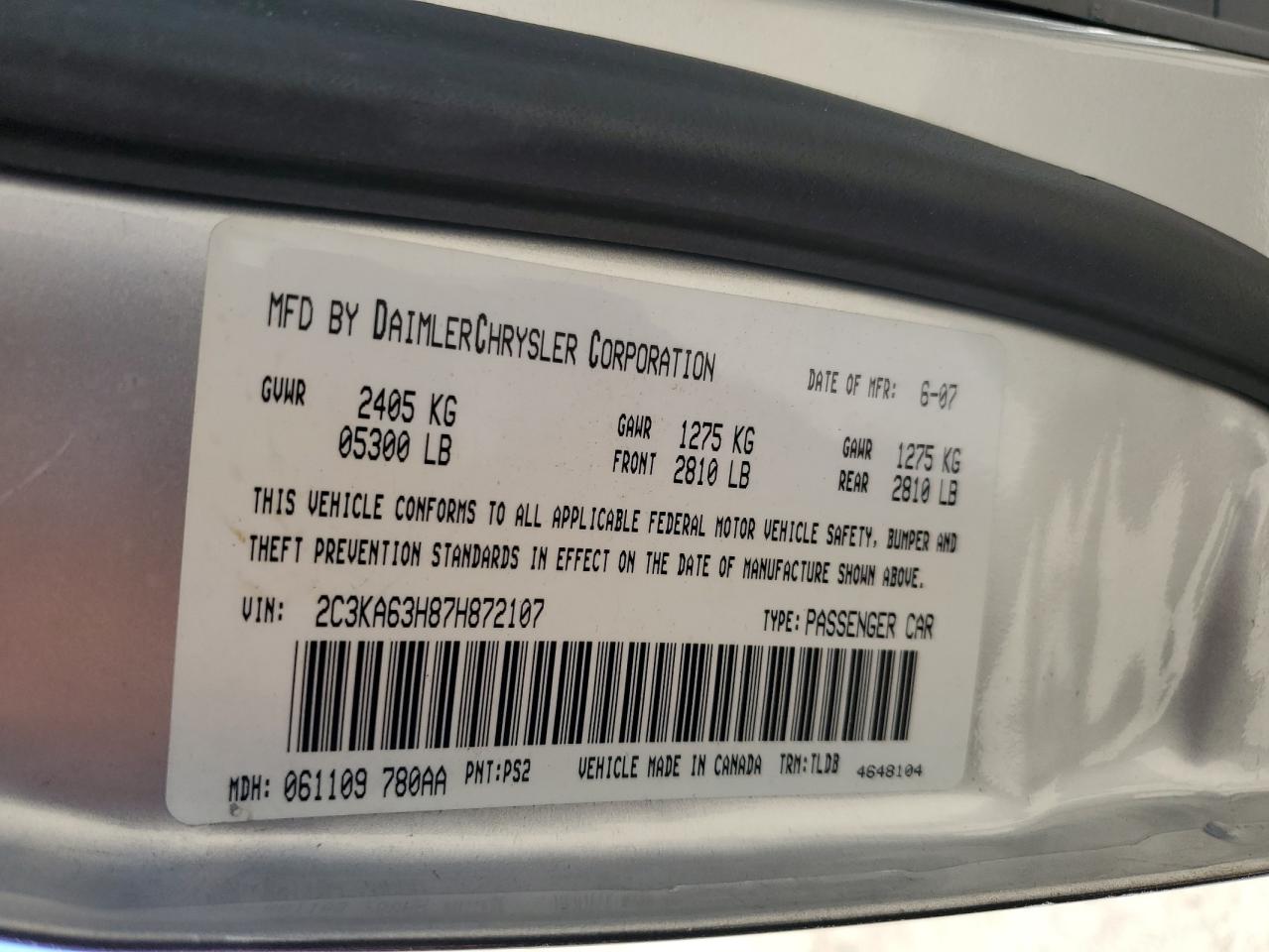 2C3KA63H87H872107 2007 Chrysler 300C