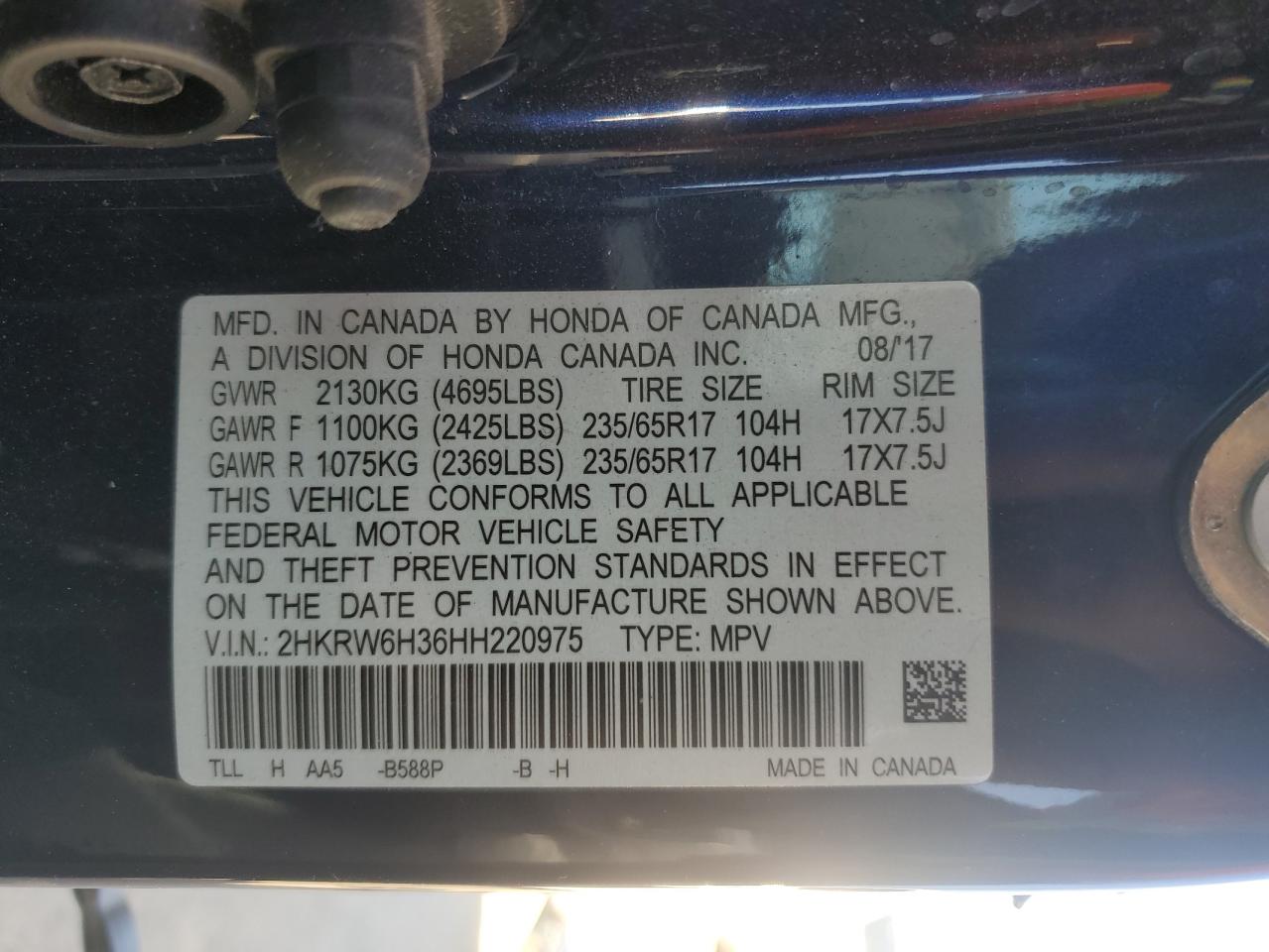 2HKRW6H36HH220975 2017 Honda Cr-V Lx