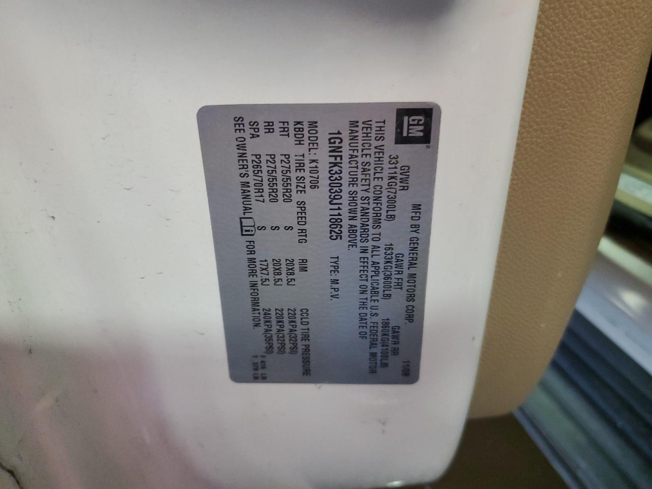 1GNFK33039J118625 2009 Chevrolet Tahoe K1500 Ltz