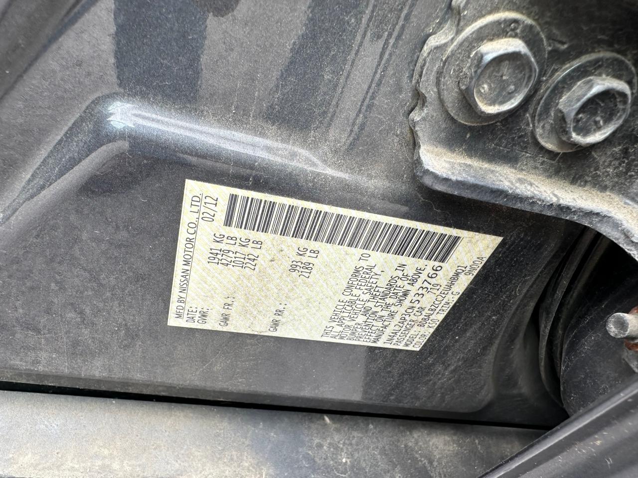 1N4AL2AP3CN533766 2012 Nissan Altima Base