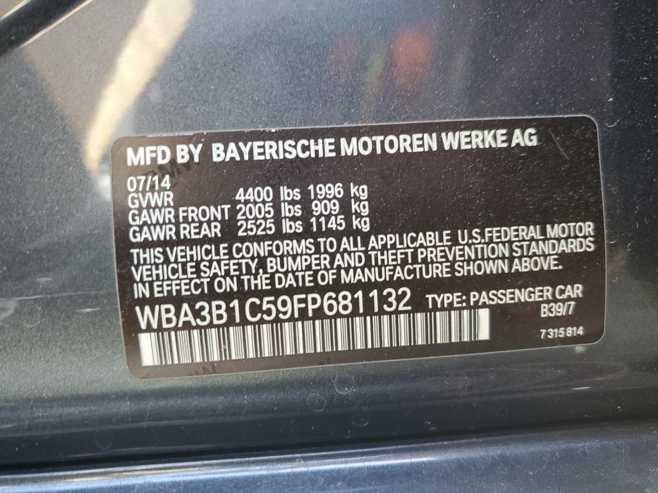 WBA3B1C59FP681132 2015 BMW 320 I