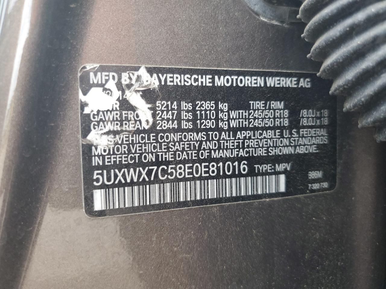5UXWX7C58E0E81016 2014 BMW X3 xDrive35I