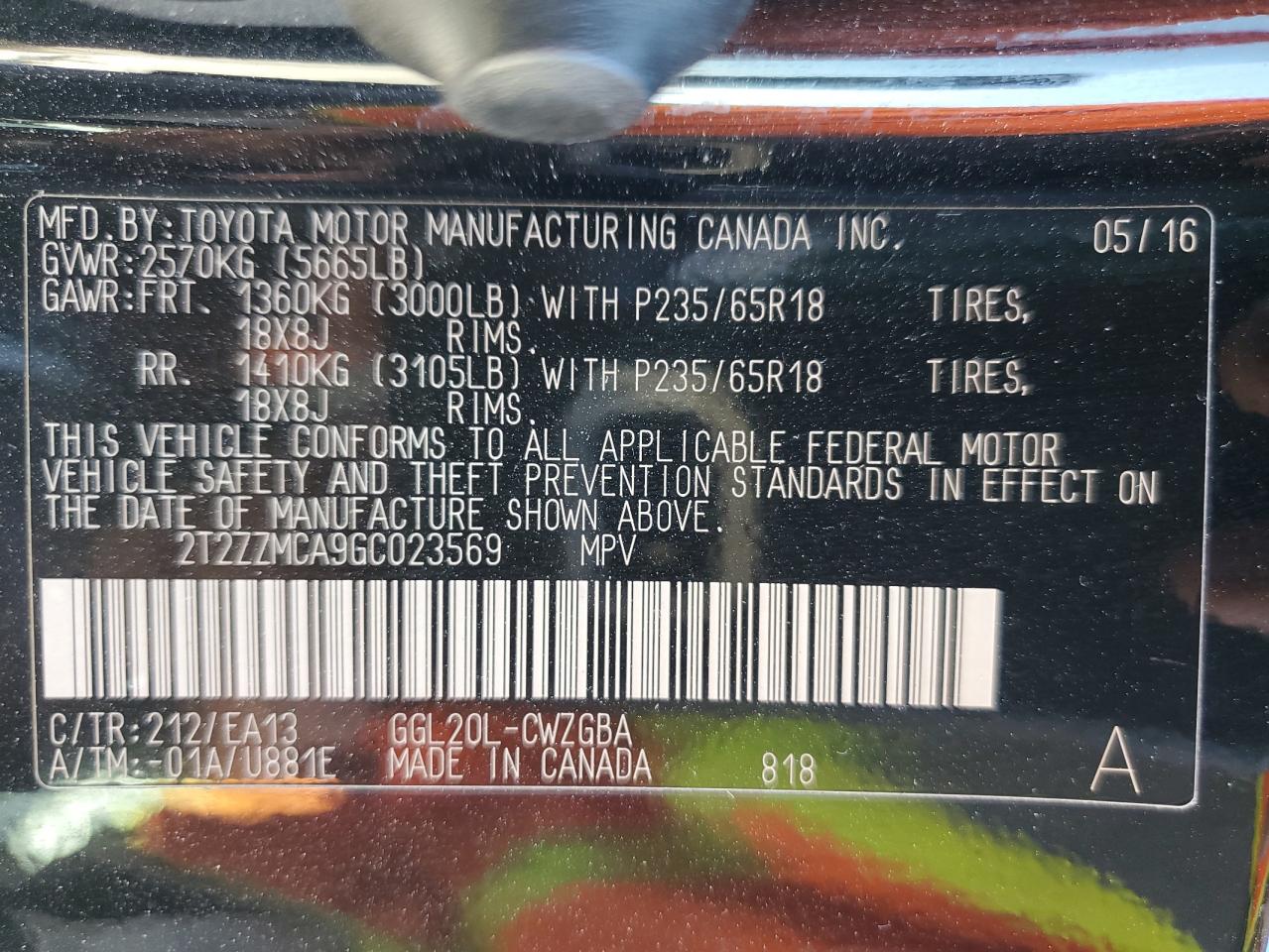 2T2ZZMCA9GC023569 2016 Lexus Rx 350