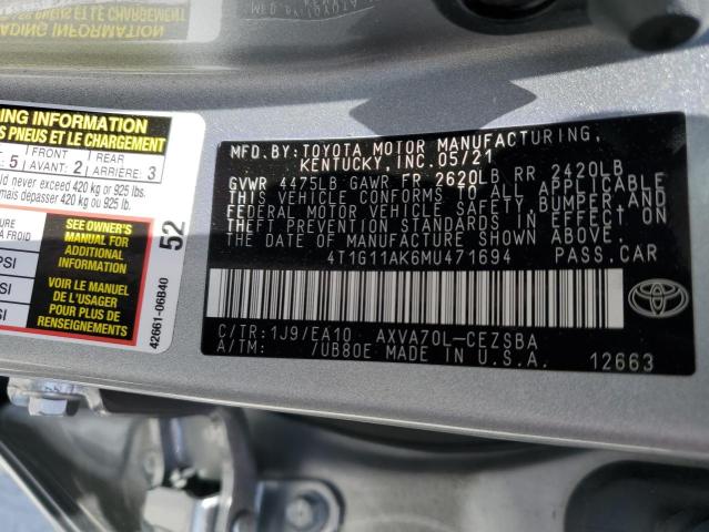 4T1G11AK6MU471694 2021 TOYOTA CAMRY - Image 12