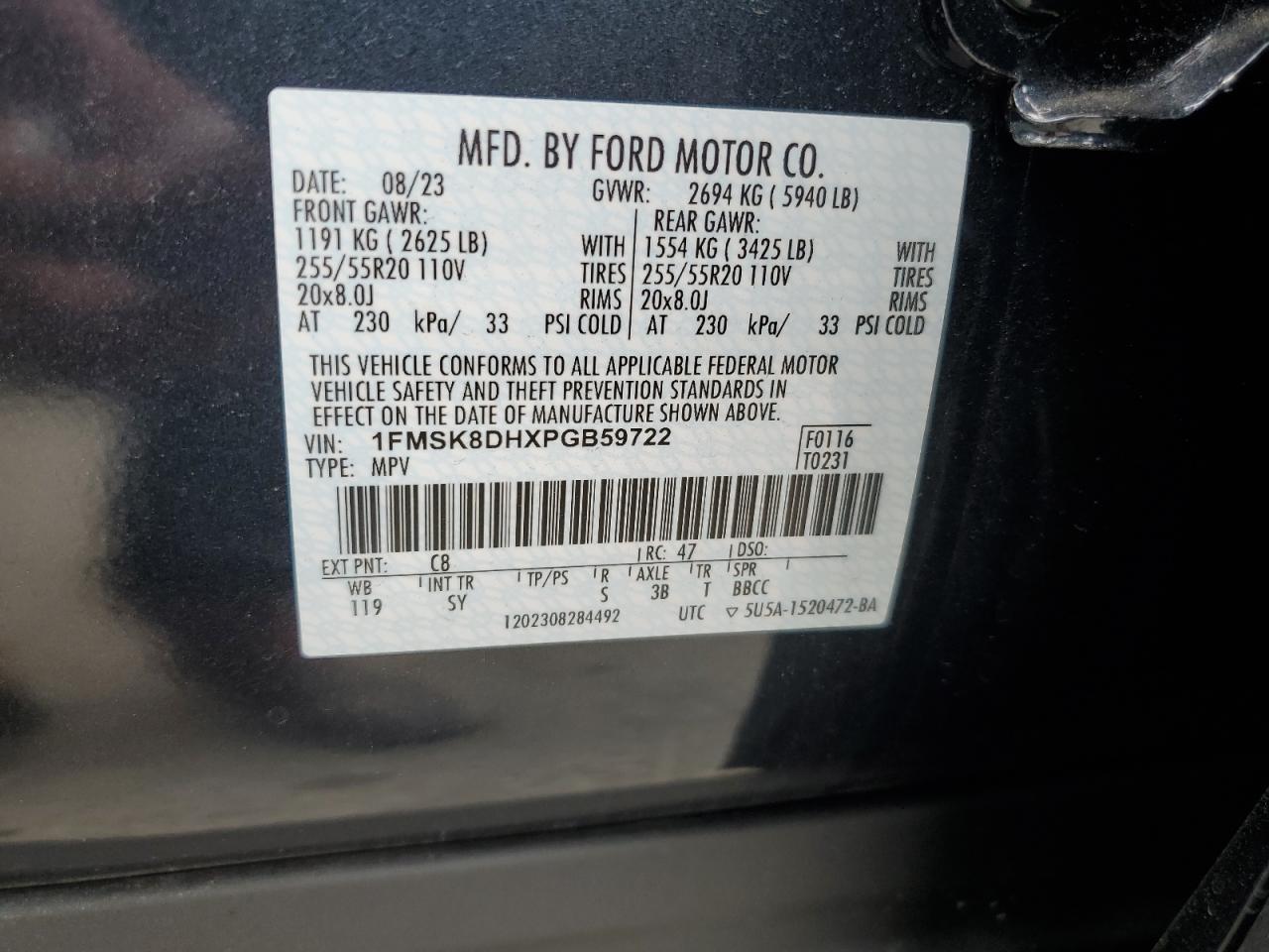 1FMSK8DHXPGB59722 2023 Ford Explorer Xlt