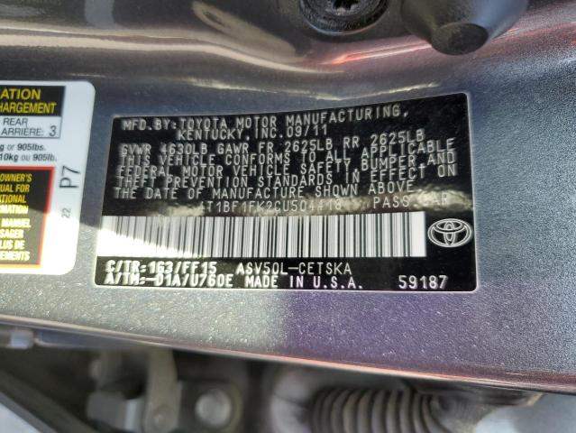 2012 Toyota Camry Base VIN: 4T1BF1FK2CU504418 Lot: 56024414