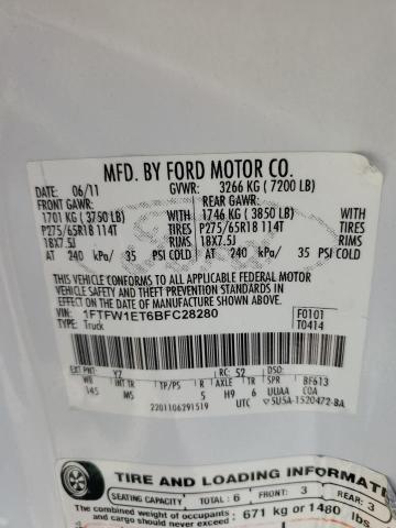 2011 Ford F150 Supercrew VIN: 1FTFW1ET6BFC28280 Lot: 54411534