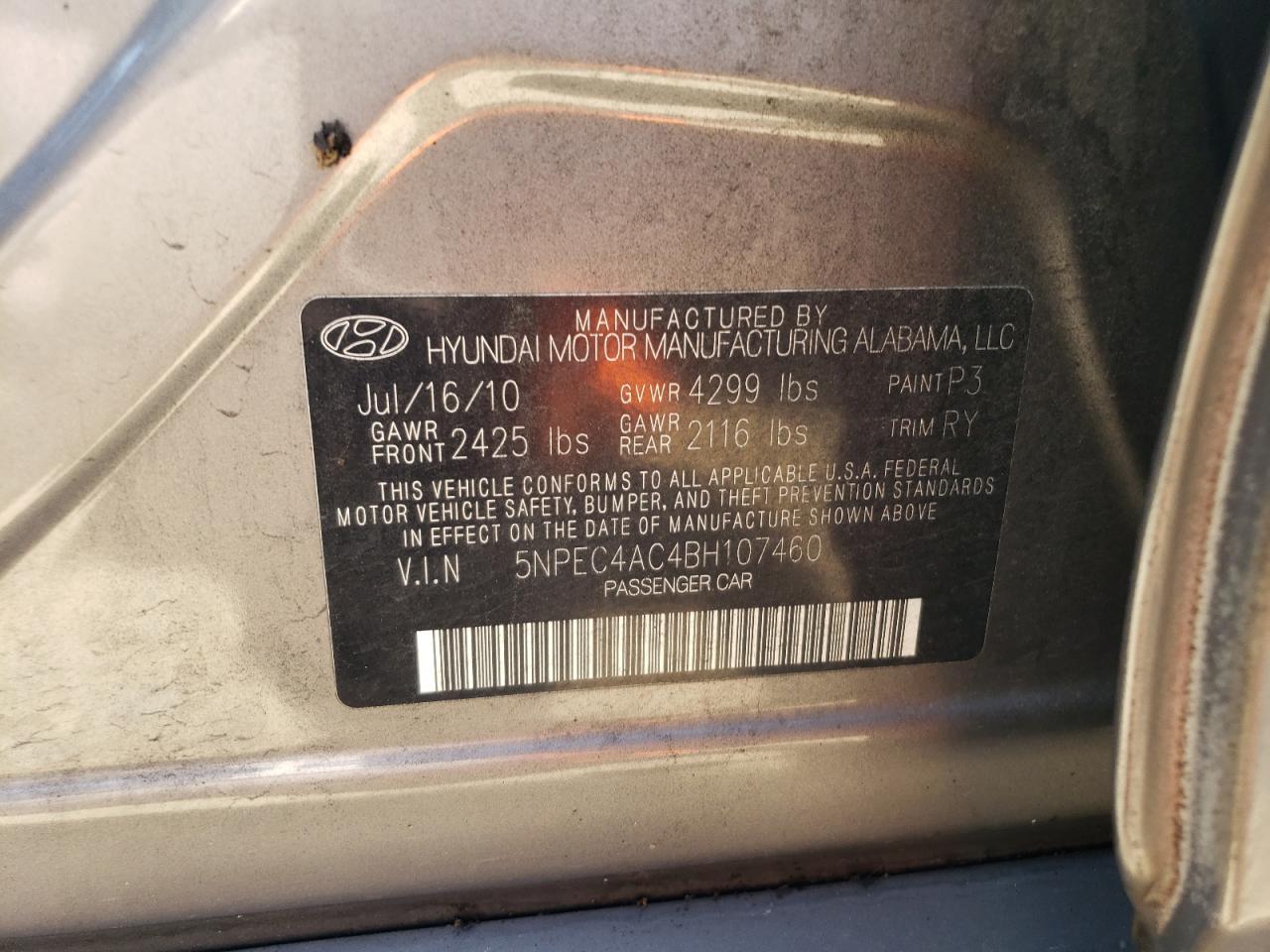 5NPEC4AC4BH107460 2011 Hyundai Sonata Se