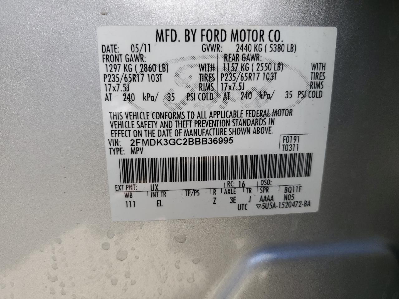 2FMDK3GC2BBB36995 2011 Ford Edge Se