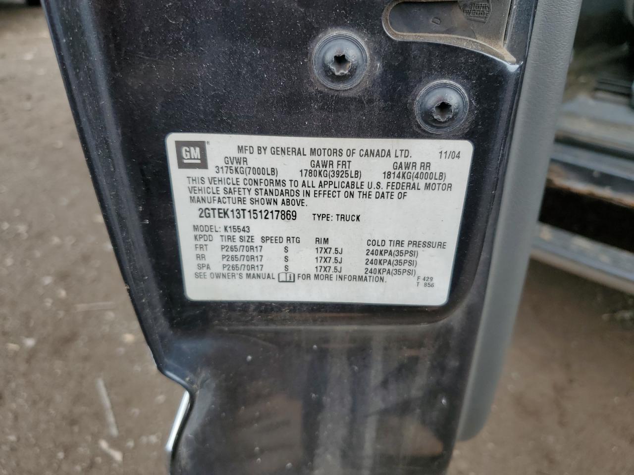 2GTEK13T151217869 2005 GMC New Sierra K1500