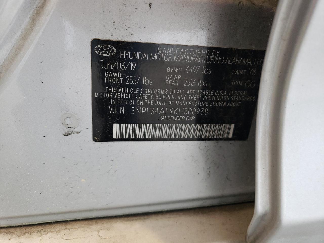 5NPE34AF9KH800938 2019 Hyundai Sonata Limited