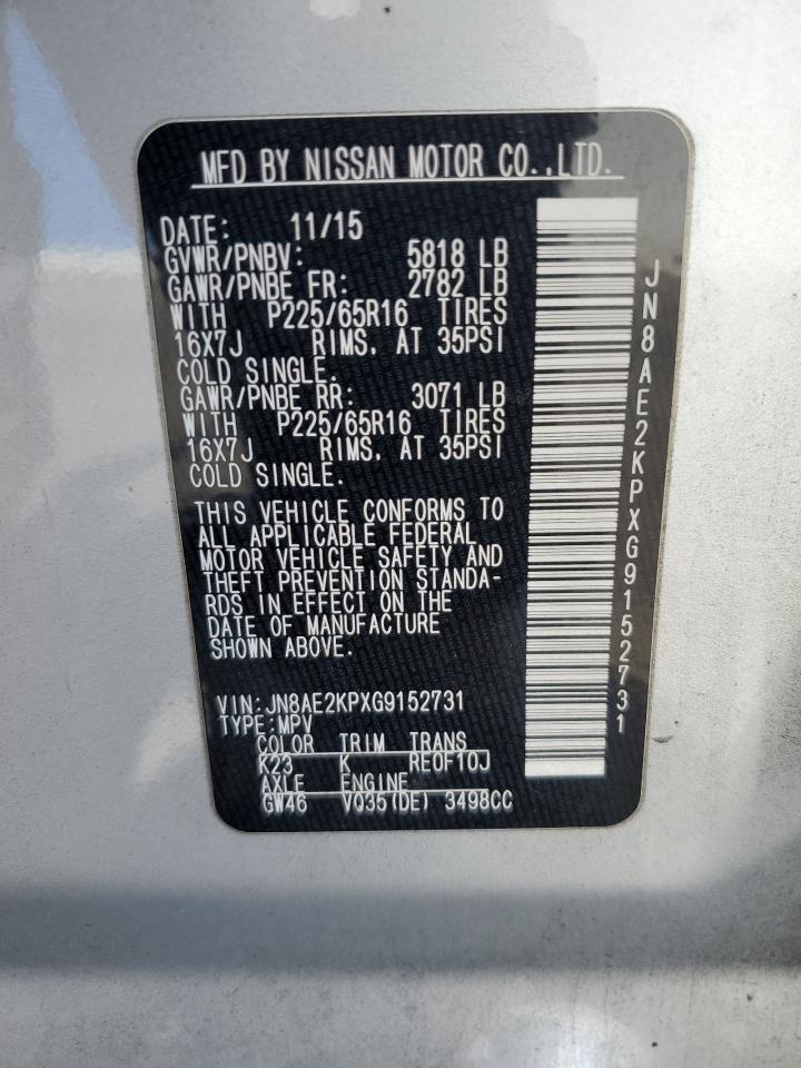 JN8AE2KPXG9152731 2016 Nissan Quest S