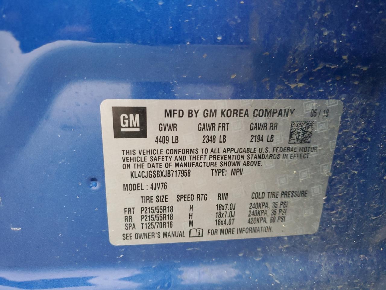 KL4CJGSBXJB717958 2018 Buick Encore Essence