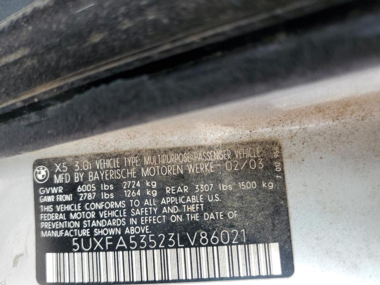 5UXFA53523LV86021 2003 BMW X5 3.0I