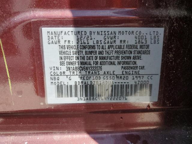 2022 Nissan Sentra Sv VIN: 3N1AB8CV6NY222076 Lot: 55824624