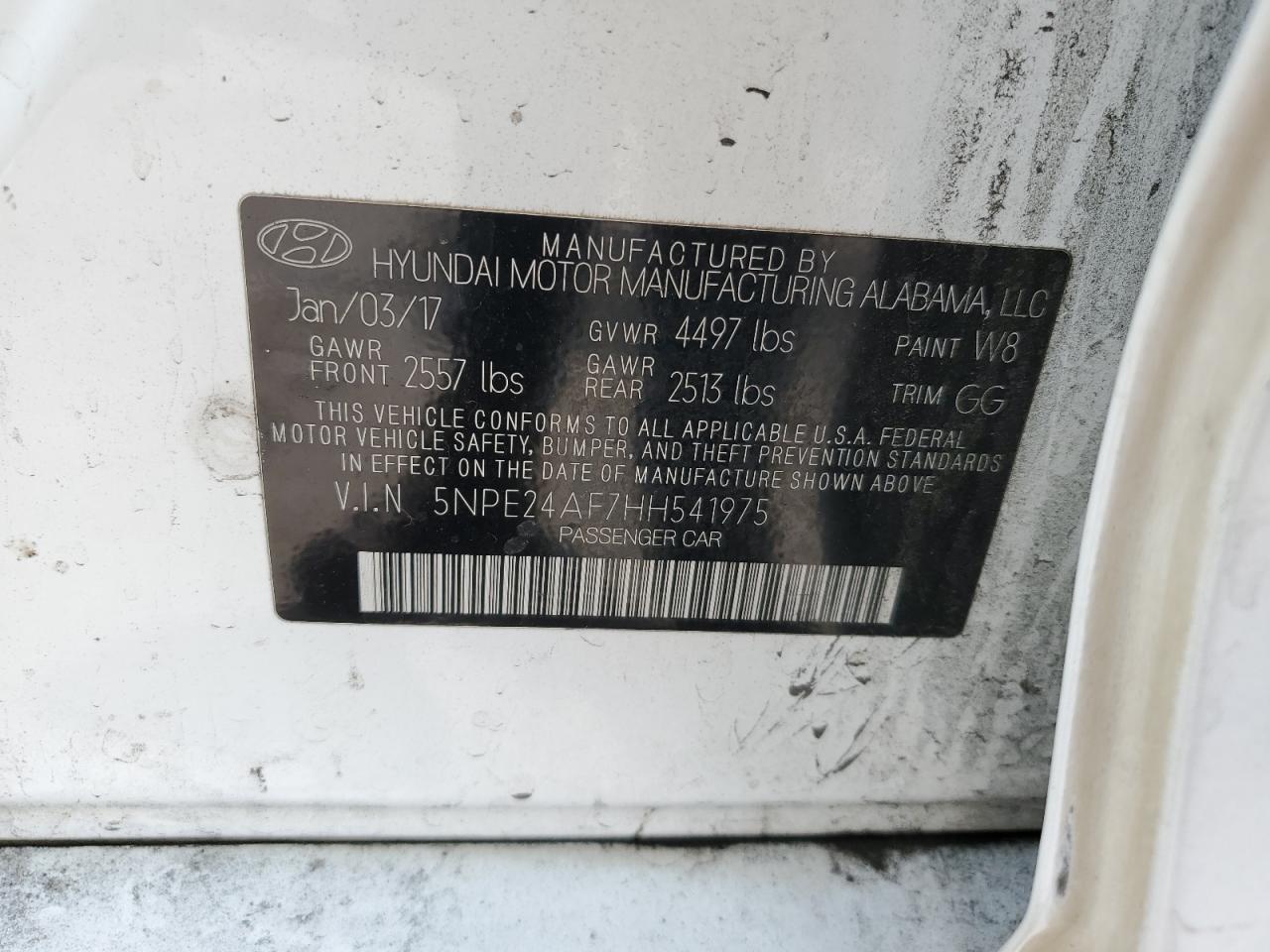 5NPE24AF7HH541975 2017 Hyundai Sonata Se