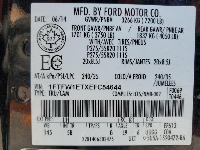 2014 Ford F150 Supercrew VIN: 1FTFW1ETXEFC54644 Lot: 53675954