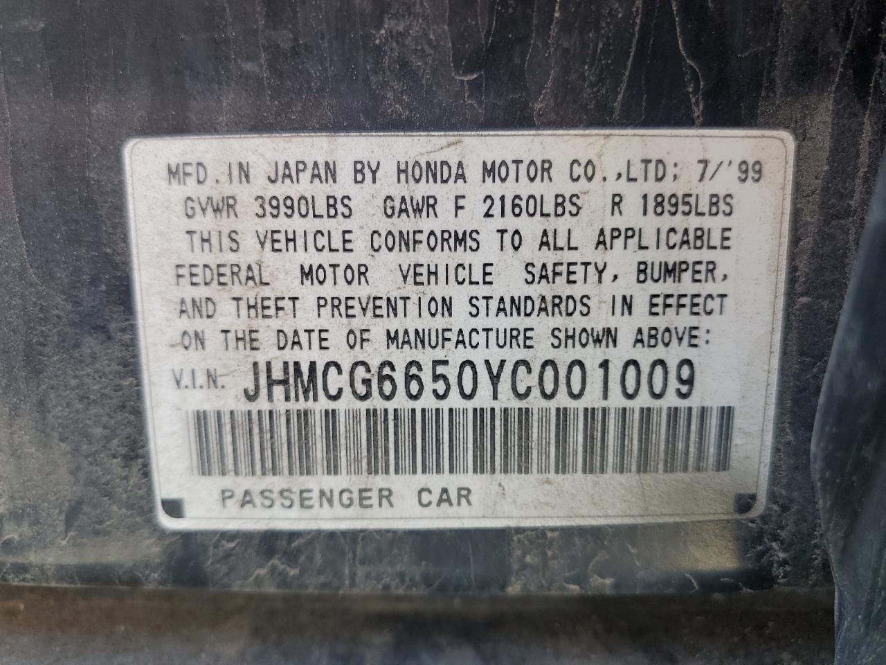 JHMCG6650YC001009 2000 Honda Accord Lx