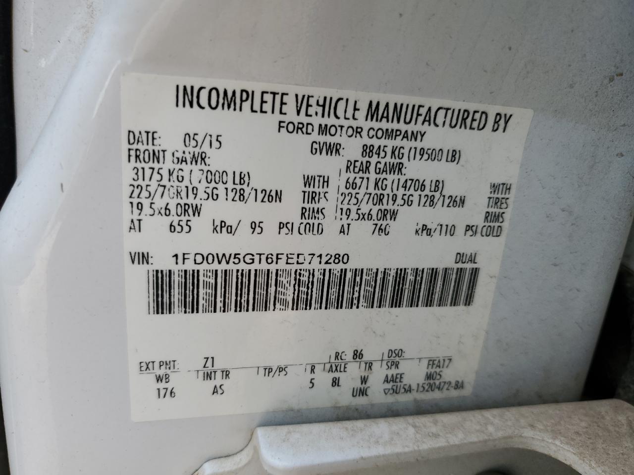 1FD0W5GT6FED71280 2015 Ford F550 Super Duty