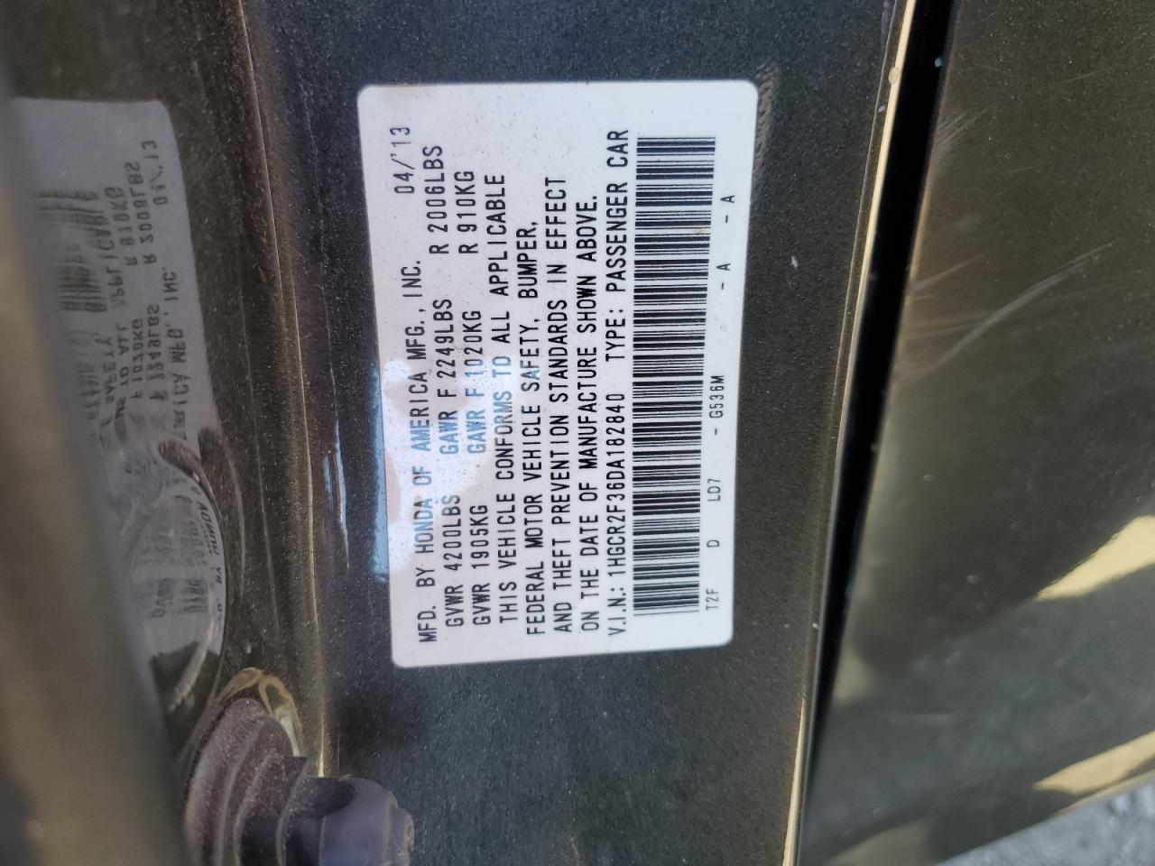 1HGCR2F36DA182840 2013 Honda Accord Lx