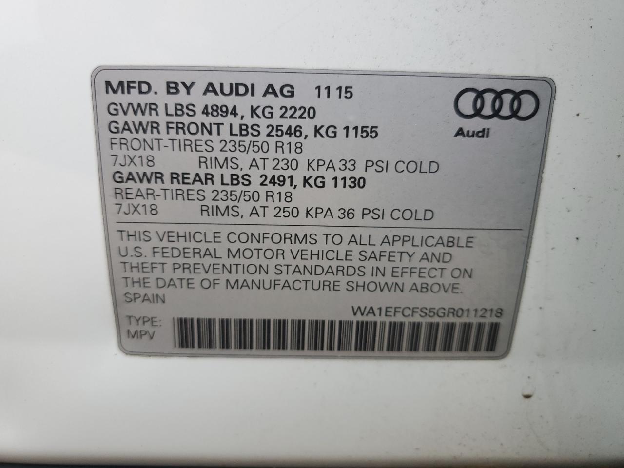 WA1EFCFS5GR011218 2016 Audi Q3 Premium Plus