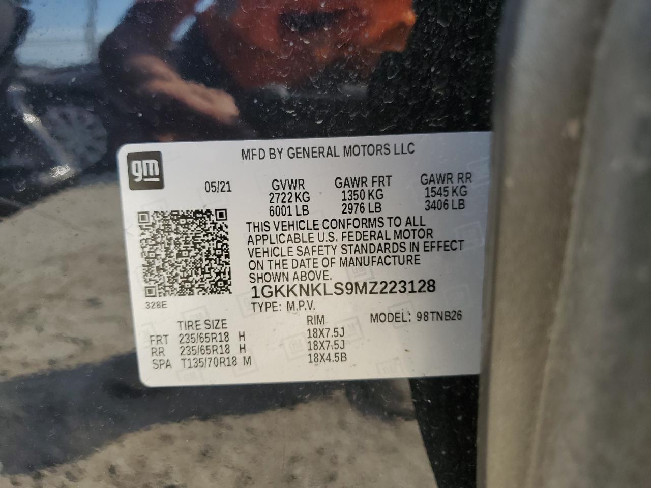 1GKKNKLS9MZ223128 2021 GMC Acadia Sle