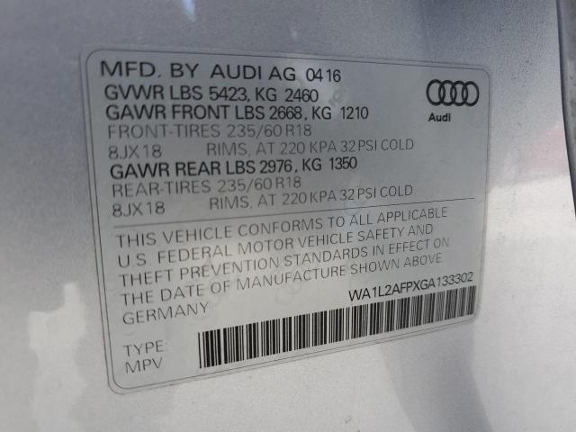 2016 Audi Q5 Premium Plus VIN: WA1L2AFPXGA133302 Lot: 55703094