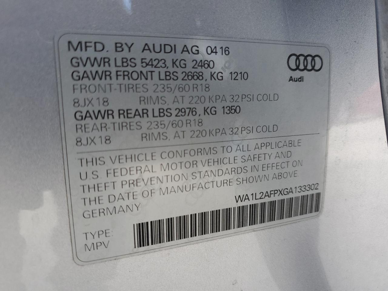 WA1L2AFPXGA133302 2016 Audi Q5 Premium Plus