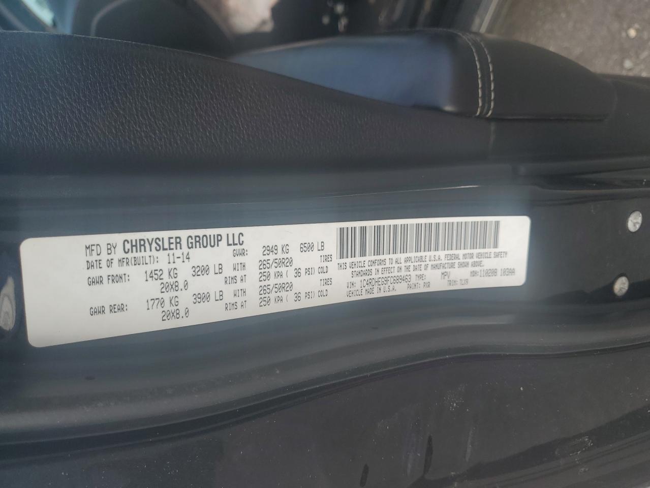 1C4RDHEG9FC689463 2015 Dodge Durango Citadel