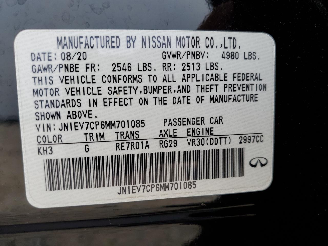 JN1EV7CP6MM701085 2021 Infiniti Q50 Sensory