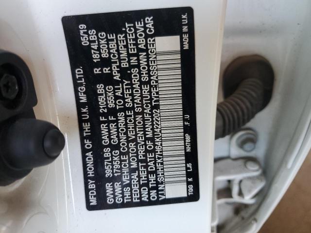 2019 Honda Civic Ex VIN: SHHFK7H64KU422202 Lot: 54276634