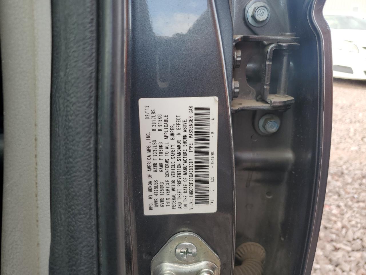 1HGCP2F37CA093007 2012 Honda Accord Lx